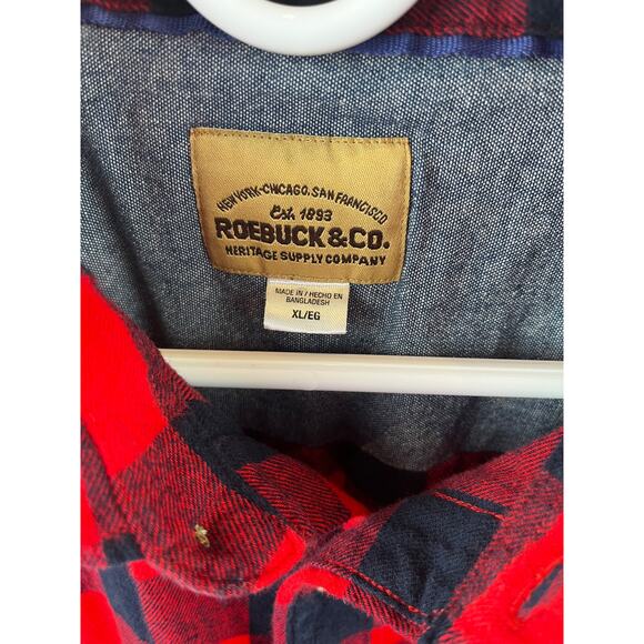 Roebuck & Co. Red & Black Plaid Flannel Shirt Men's Size XL - Picture 3 of 7